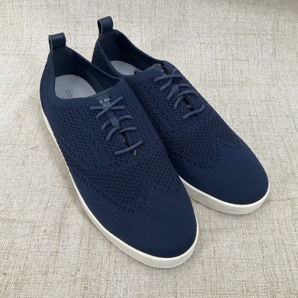 Cole Haan Zerogrand Oxford Sneaker Womens 8B Navy Knit Wingtip W26606 Classic
